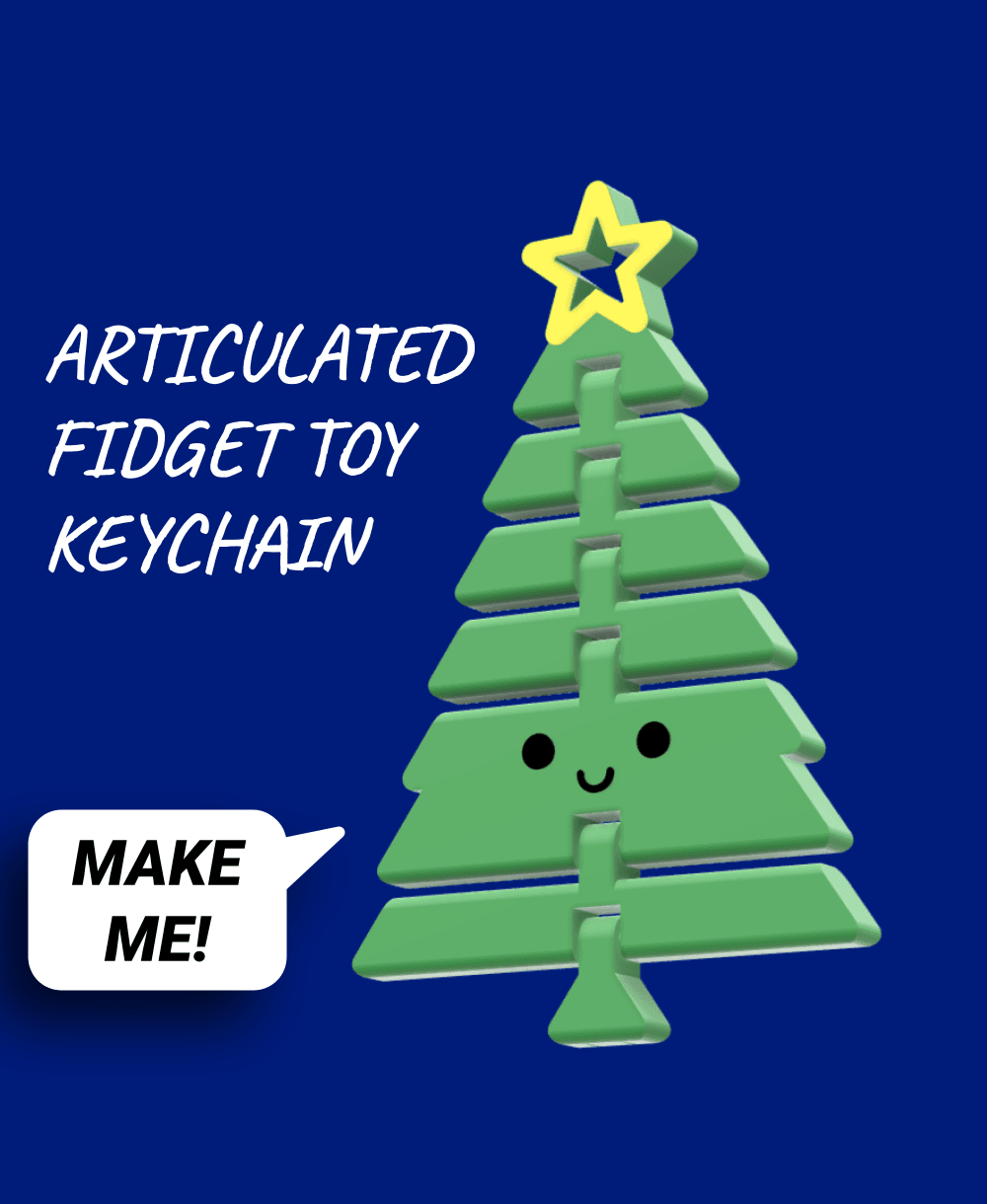 Articulated Keychains - Kawaii Christmas Tree with Star - Print in place fidget toys - 3mf 3d model