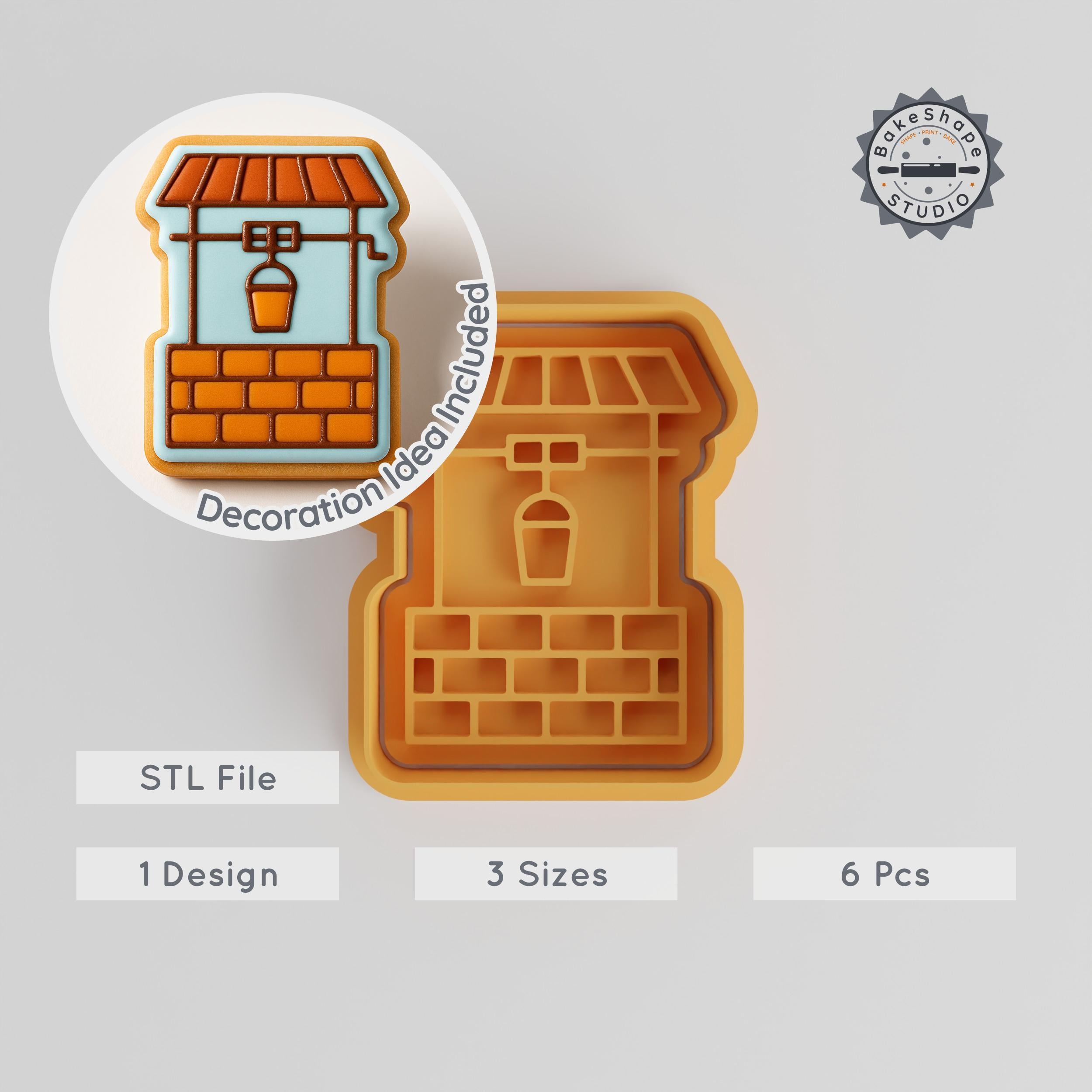 Water Well Shape Cutter & Stamp Set, Cookie & Fondant Cutter, 6-Piece, Village Pond Design PRODUCT_2847 3d model