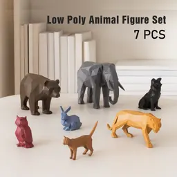 3D Low Polygonal Animals Set, Owl; Tiger; Cat; Elephant; Rabbit; Dog; Bear Include 3d model