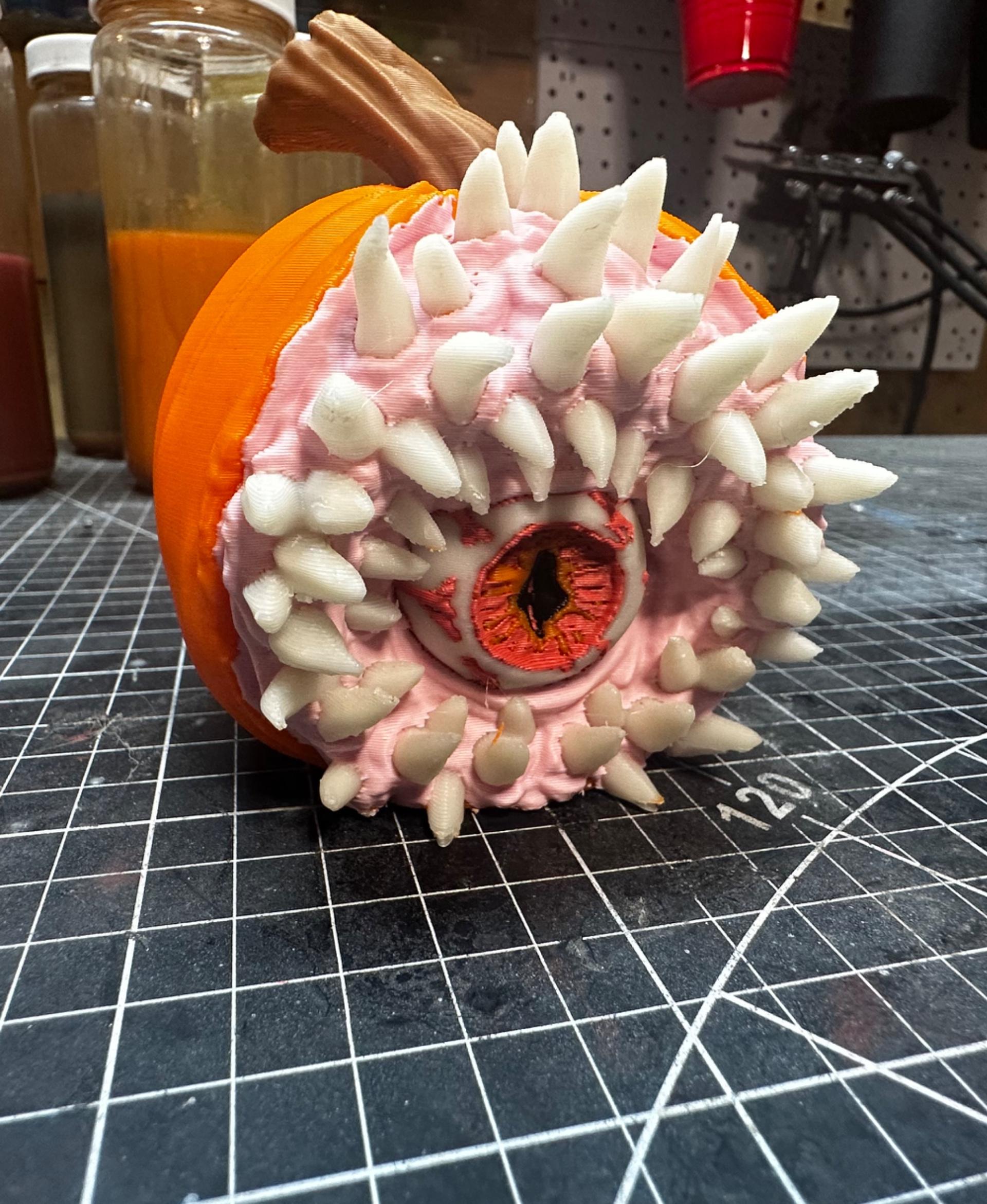 Halloween Pumpkin 2 - Halloween Decoration - Right after removing support, still looked amazing. I will say that I had to spend a couple hours in the Bambu slicer getting the colors to go where they were supposed to be. - 3d model