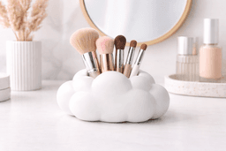 Kawaii Cloud Makeup Brush Holder STL – Cute Desk Organizer – 3D Print Vanity Storage – Pastel Bathro 3d model