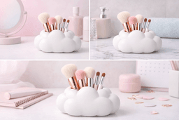 Kawaii Cloud Makeup Brush Holder STL – Cute Desk Organizer – 3D Print Vanity Storage – Pastel Bathro 3d model