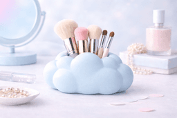 Kawaii Cloud Makeup Brush Holder STL – Cute Desk Organizer – 3D Print Vanity Storage – Pastel Bathro 3d model