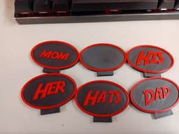 5 hat wall mounted storage rack with custom name tag toppers 3d model