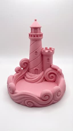 Pink Lighthouse & Sea Castle Jewelry Dish - Sculptural Trinket Tray 3d model