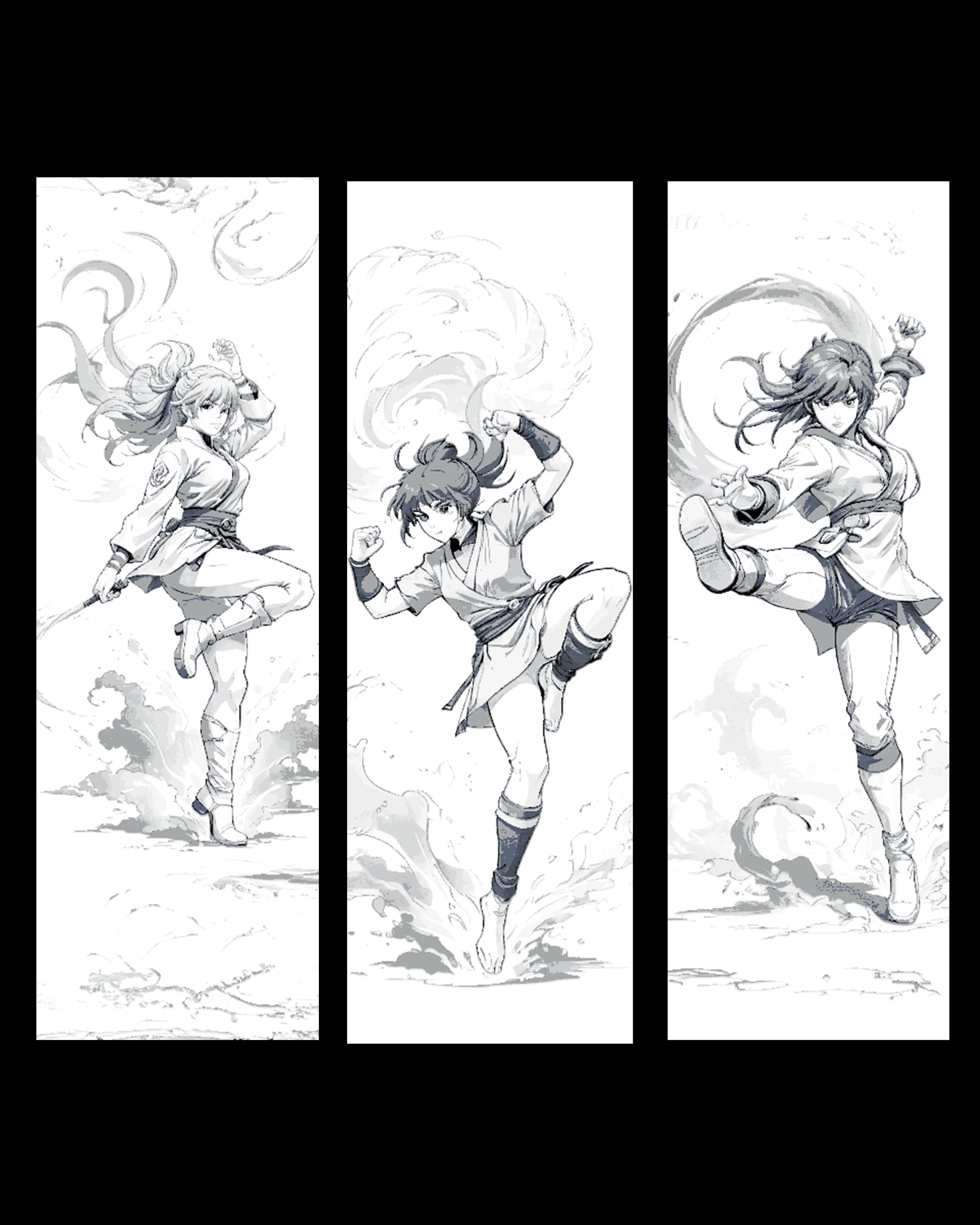 Anime kicks - Sketches of the process of attack - set of bookmarks 3d model
