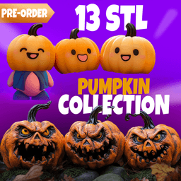 13 pumpkins HALLOWEN STL files : 1 kawaii figure + 6 toon + 6 scary pumpkins 3d model