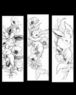 black and white designs of several Eevee evolutions - set of bookmarks 3d model