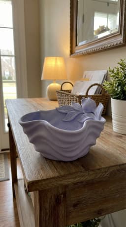 Modern Sculptural Wave Bowl Planter with Floral Accent | Organic Decorative Catchall Dish Home Decor 3d model