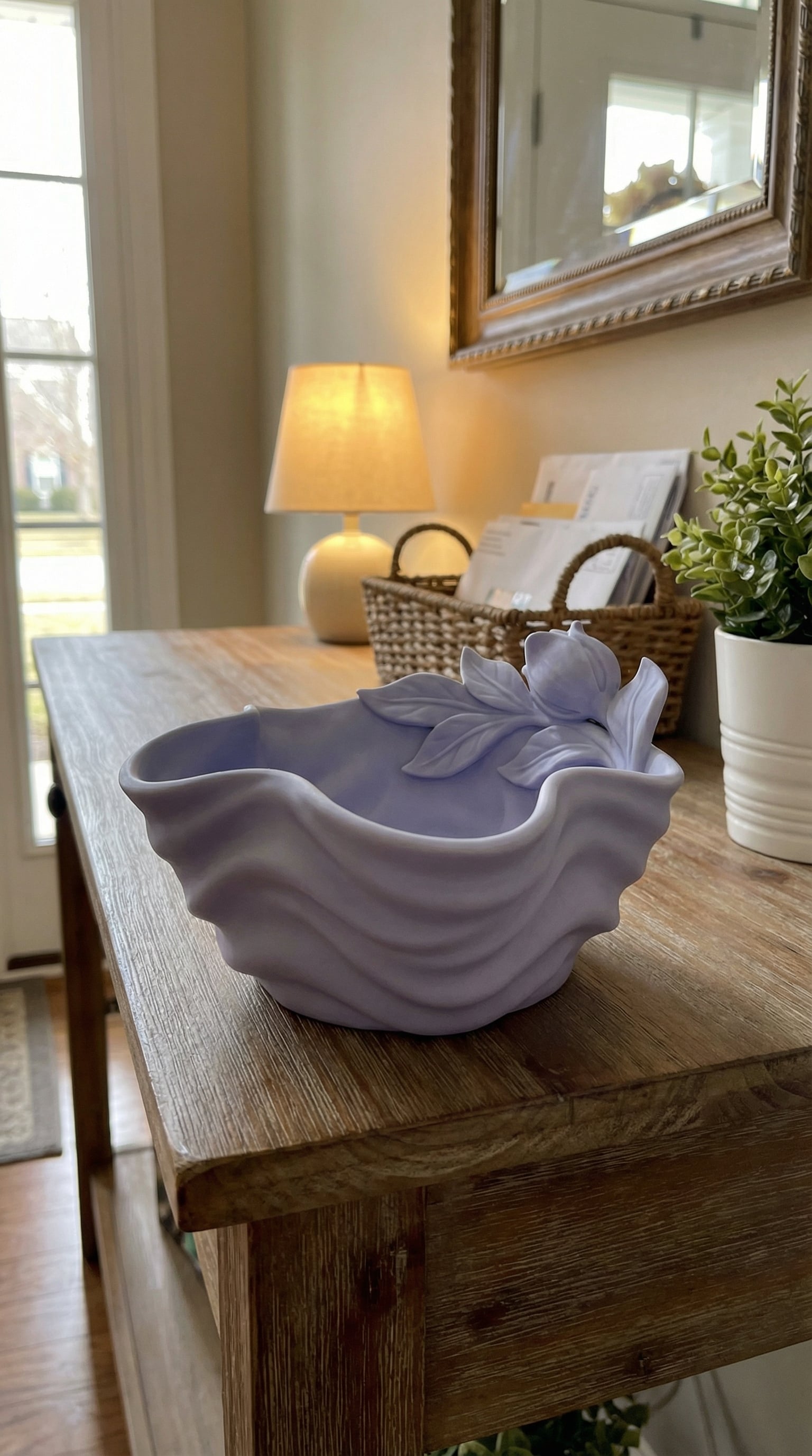Modern Sculptural Wave Bowl Planter with Floral Accent | Organic Decorative Catchall Dish Home Decor 3d model