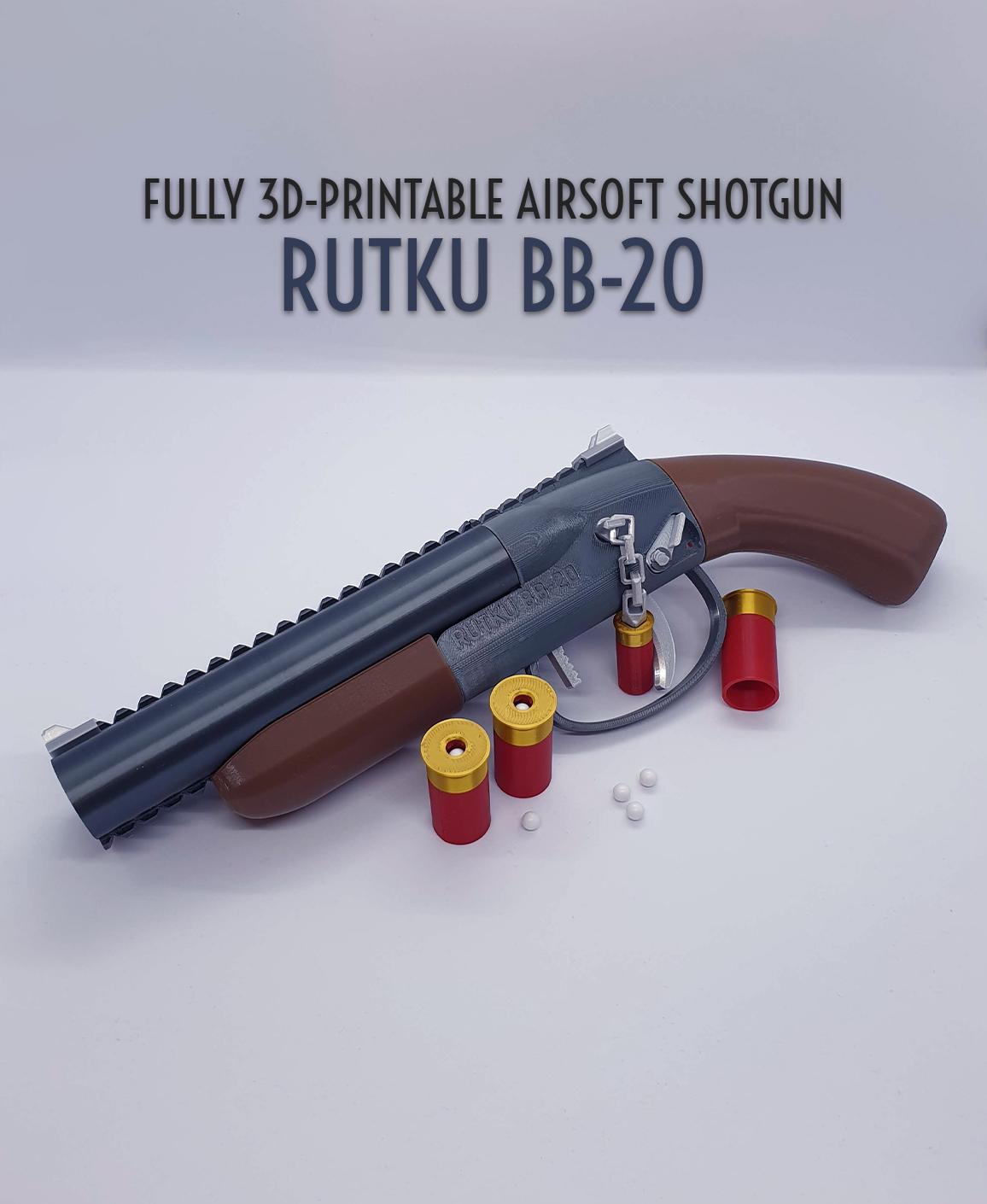 Rutku BB-20 — Fully 3D-printable airsoft shotgun with shells 3d model