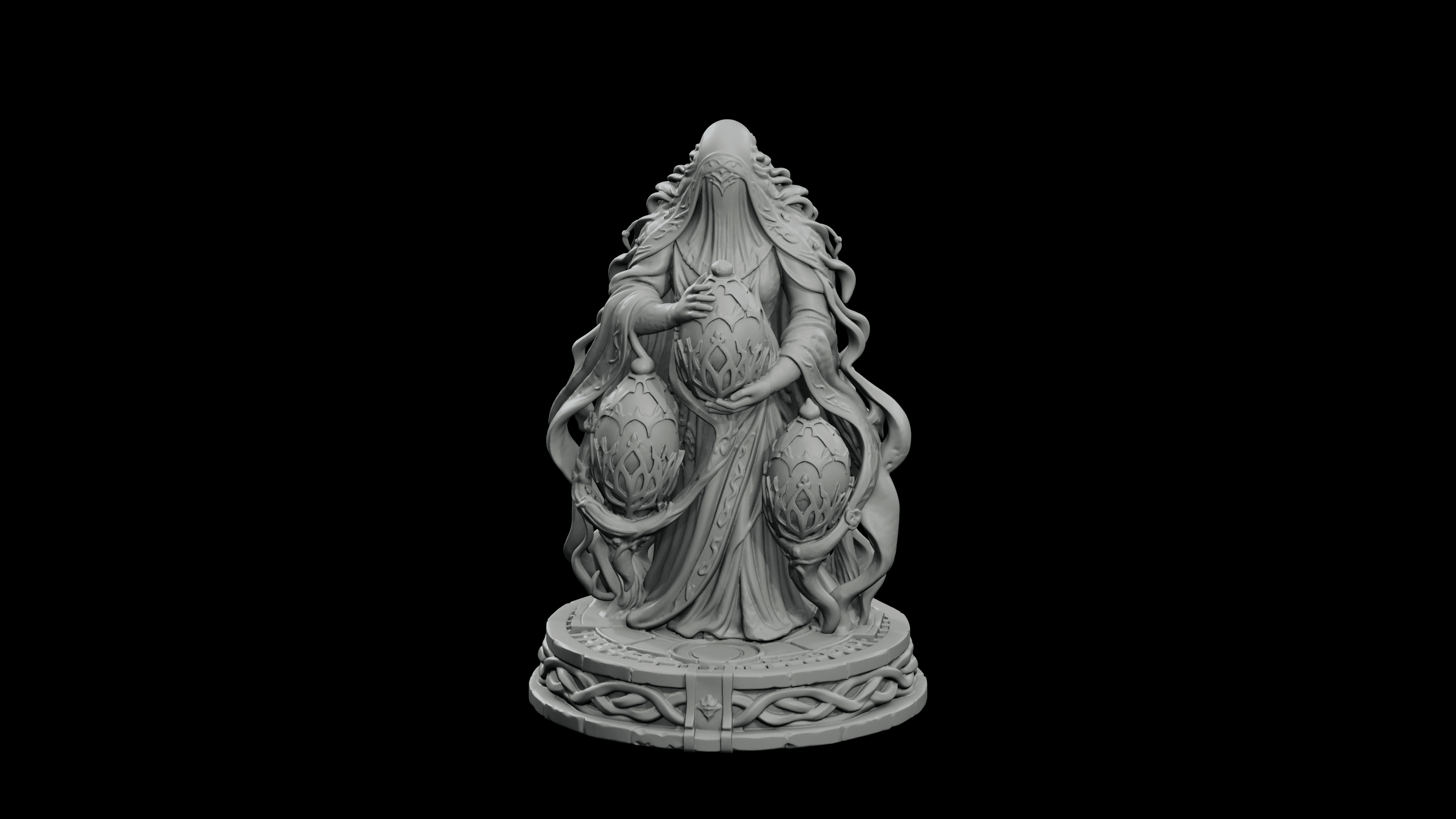 Three-Lantern Fate Mother STL - Mythic Oracle Goddess Statue 3d model