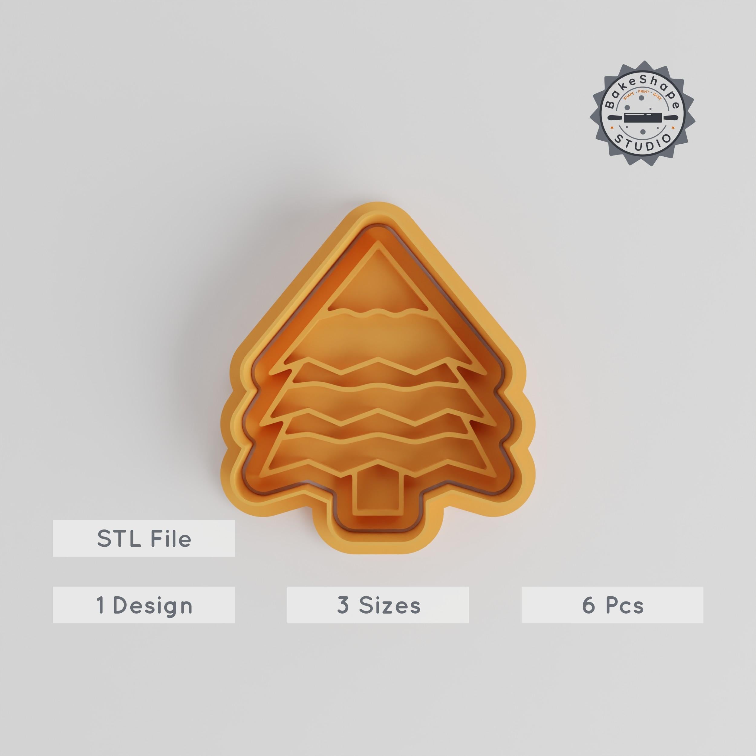 Pine Tree Cookie Cutter & Stamp Set, 6 Piece Collection, Perfect for Cookies & Fondant, Includes S/M/L Sizes, Winter Festive Theme PRODUCT_5399 3d model