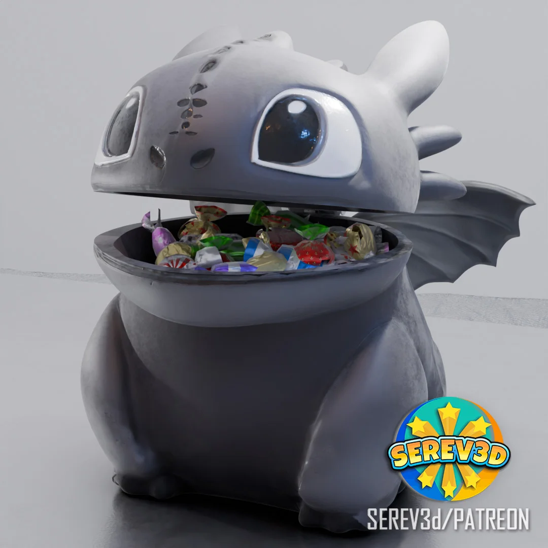 Toothless Popcorn Bucket - Cute Functional Container - No Supports 3D Print STL/3MF - Multicolor 3d model