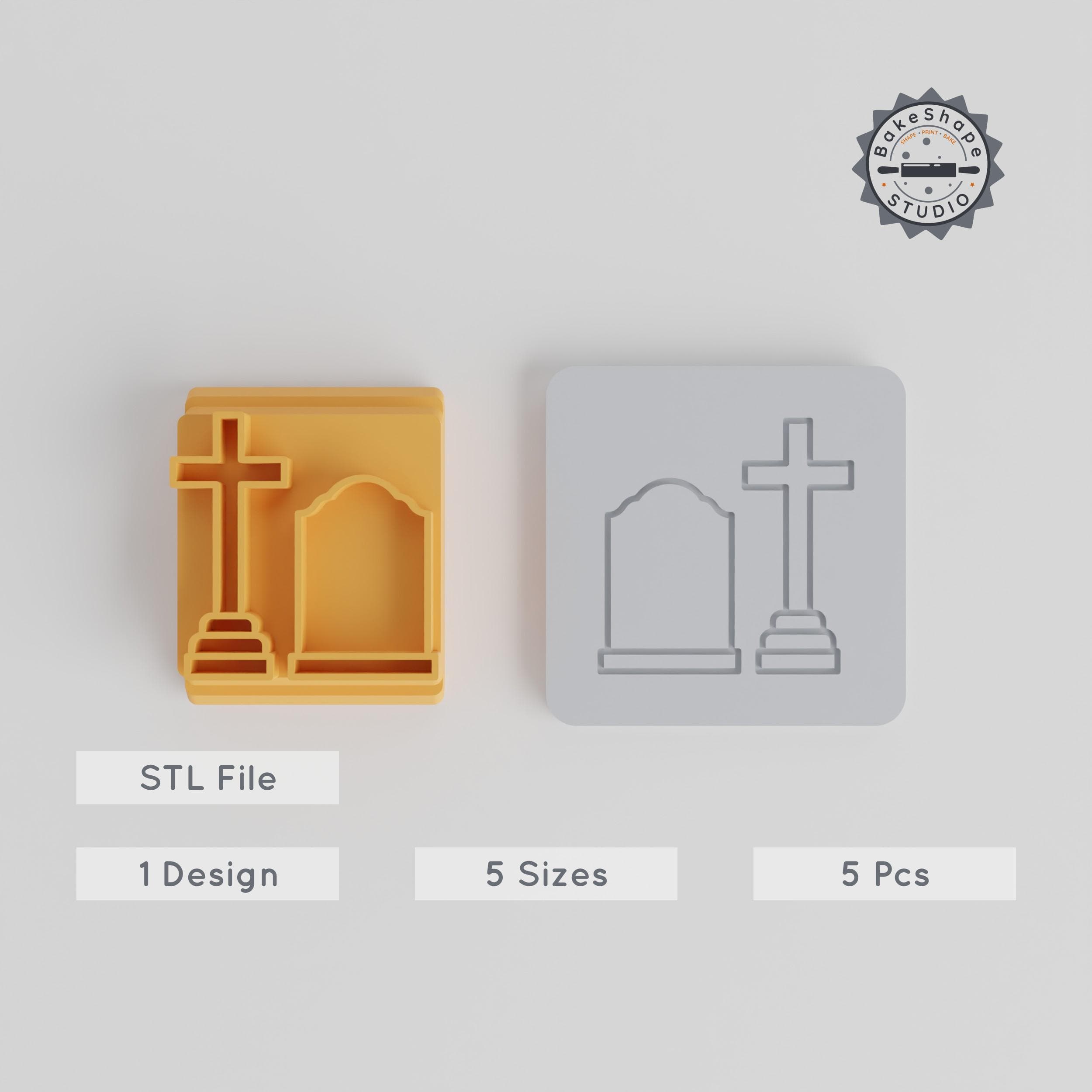 Graveyard Stamp Tile, Halloween Cookie & Fondant Stamp, Set of 5, 20-40mm, Perfect for Clay & Soft Materials PRODUCT_4045 3d model