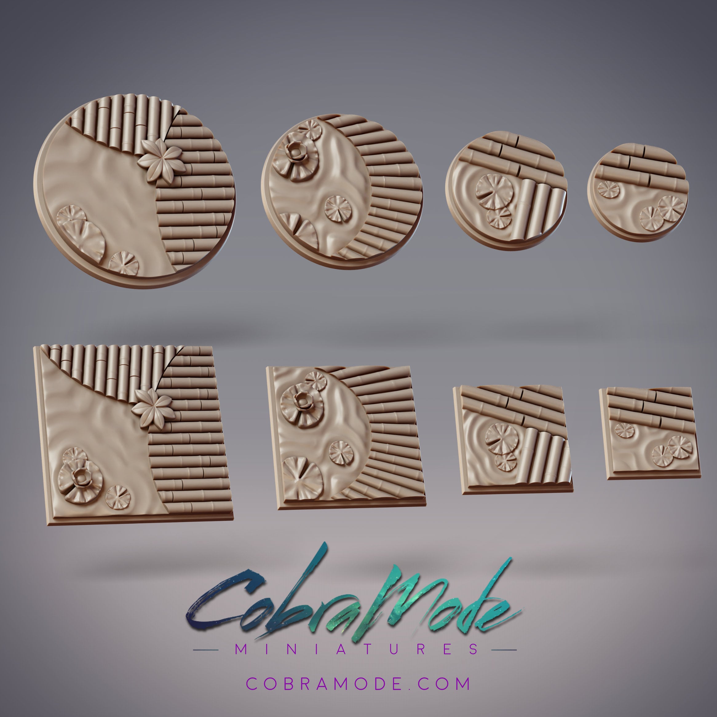 Bamboo Dock Base Pack (8pcs) - Round and Square Versions 3d model