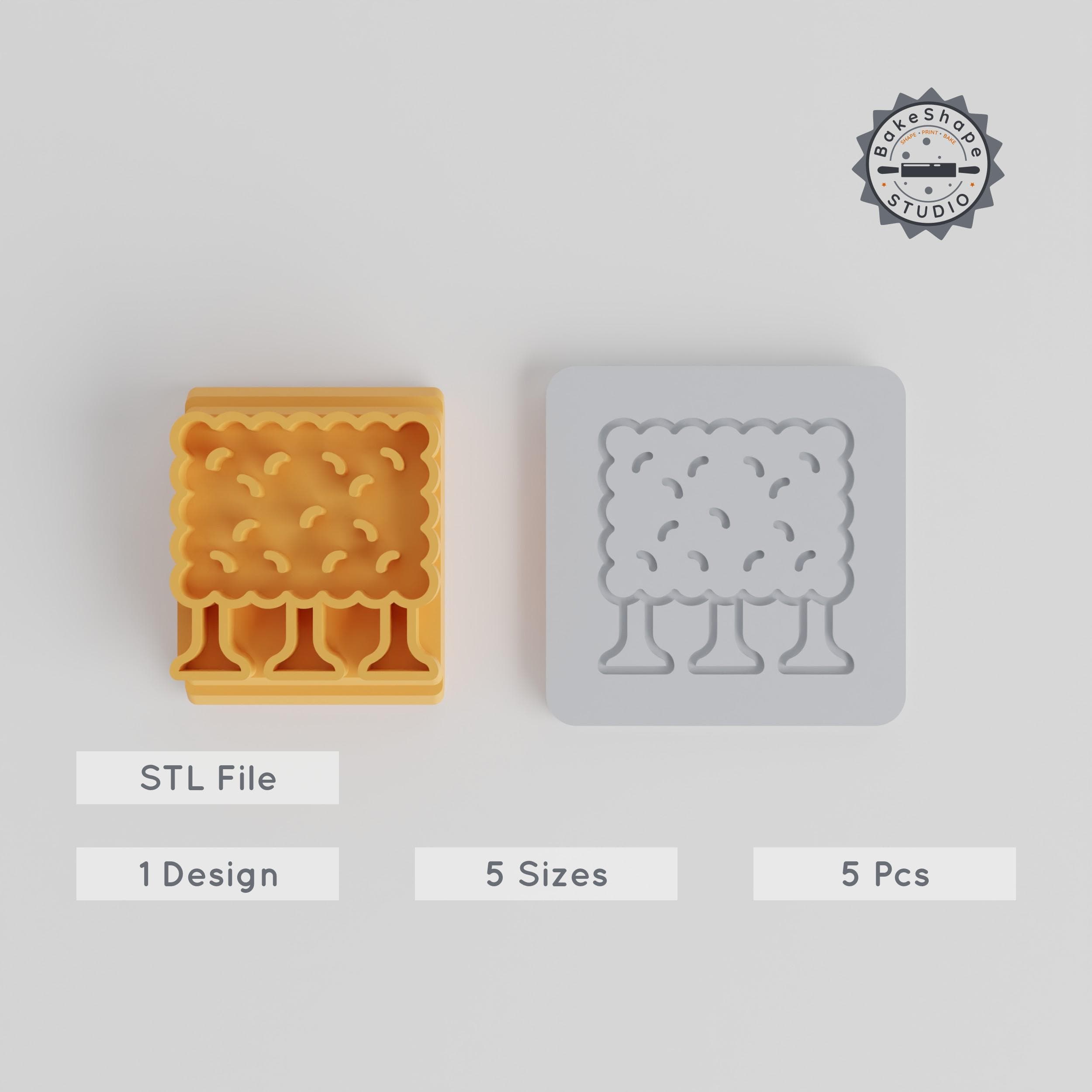 Tree Bush Stamp Tile Set, 5 Sizes, Perfect for Clay, Cookies & Fondant, Gardening & Hedge Designs PRODUCT_1608 3d model
