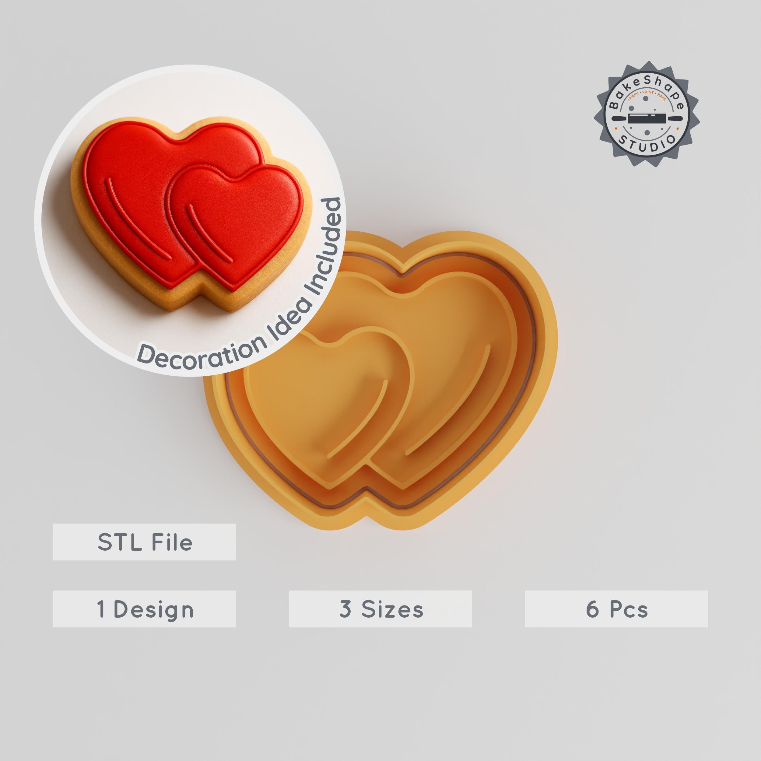 Heart Shape Cutter & Stamp Set, Love Symbol Cookie Decor, Fondant Tools, S/M/L Sizes, Romantic Baking Accessories Bundle PRODUCT_237 3d model