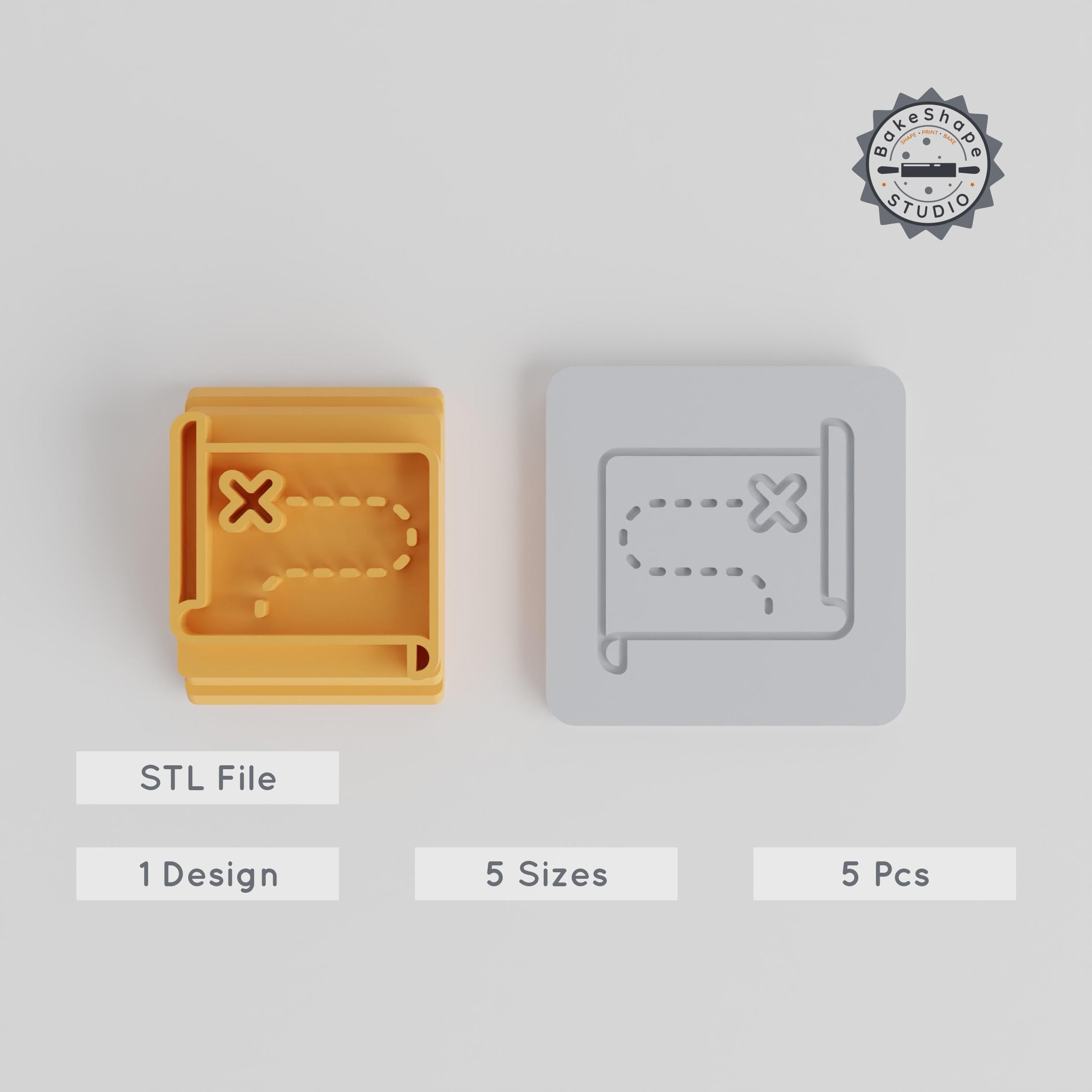 Treasure Map Stamp Tile Set, 5 Sizes, Perfect for Clay, Cookies, Fondant & More, Adventure Map, Pirate Theme PRODUCT_1821 3d model