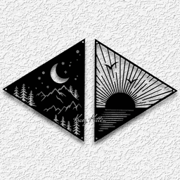 NIGHT AND DAY 2 PANELS wall art sun & moon home decor 3d model