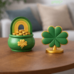 St. Patrick’s Day Lucky Charm STL Set – Four Leaf Clover & Rainbow Pot of Gold Decor 3d model
