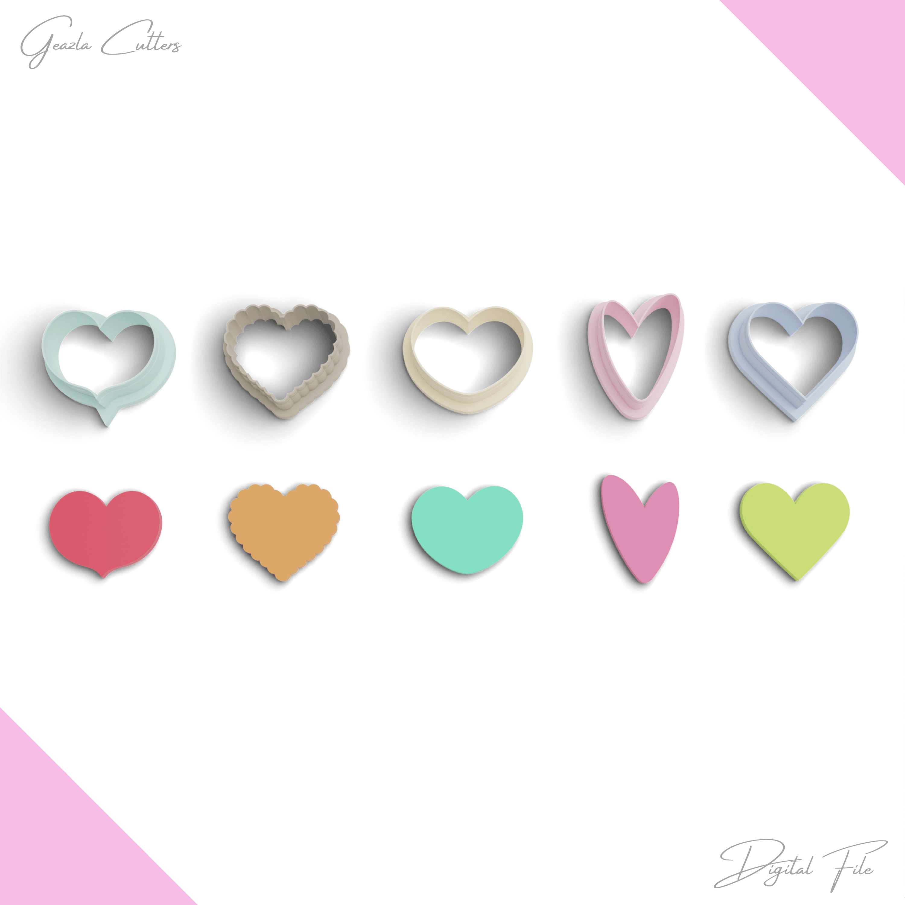 Hearts Polymer Clay Cutter Package, 5 Models, 2 Cutter Version, 5 Sizes Included, Stl File, No: 1275 3d model