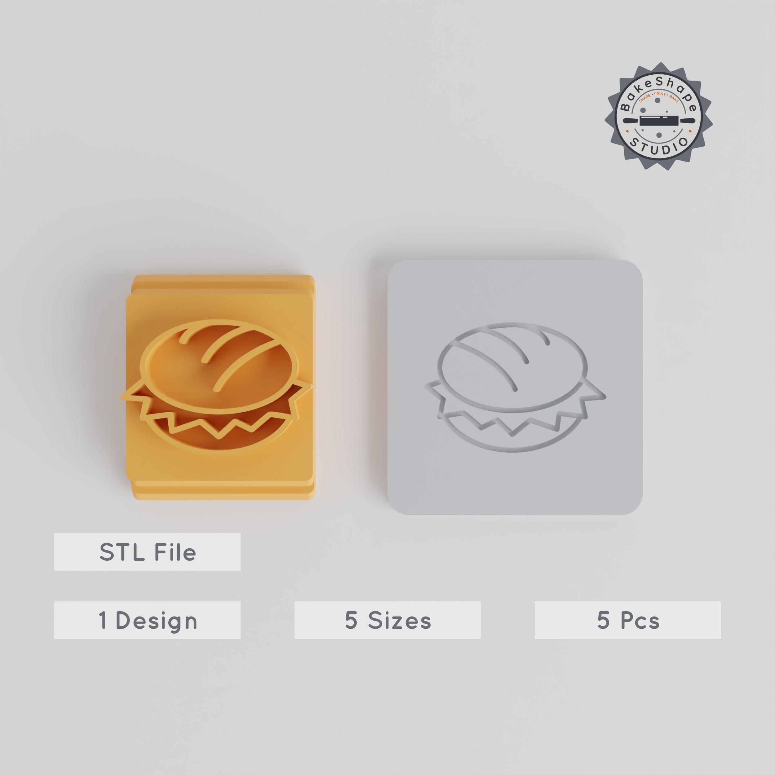 Hamburger Stamp Tile Set, 5 Sizes, Perfect for Clay & Cookies, Quick Meal Motif, Burger Decoration Bundle PRODUCT_2314 3d model