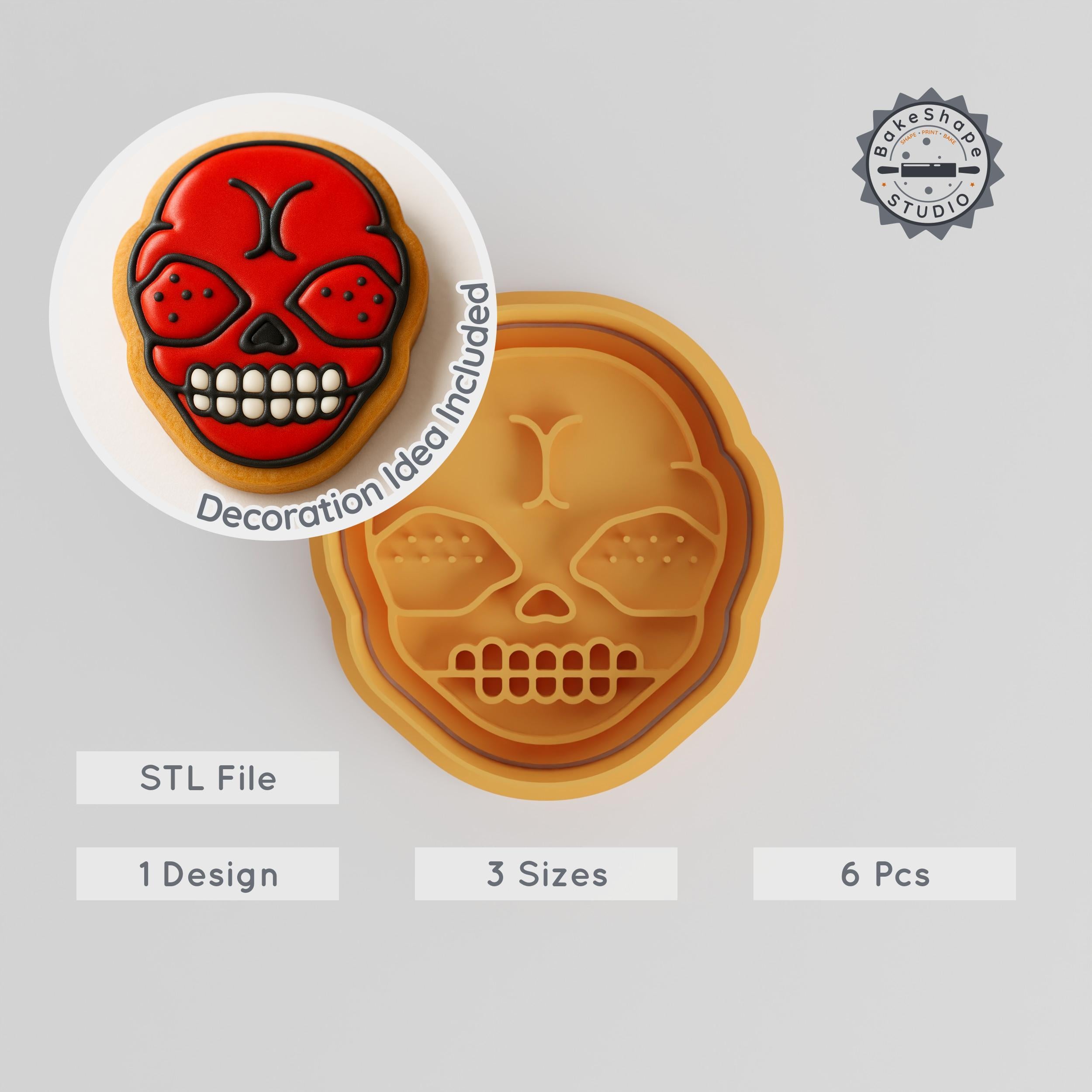 Demon Cookie Cutter & Stamp Set, Scary Face, Halloween Baking, Fondant Tools, 3 Sizes, Horror Theme, Spooky Emoji, Terrifying Creature PRODUCT_975 3d model