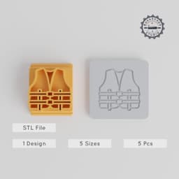 Life Jacket Stamp Tile, 5 Size Set, Perfect for Clay, Cookies & Fondant, Swimming & Ocean Vest Motif PRODUCT_1644 3d model