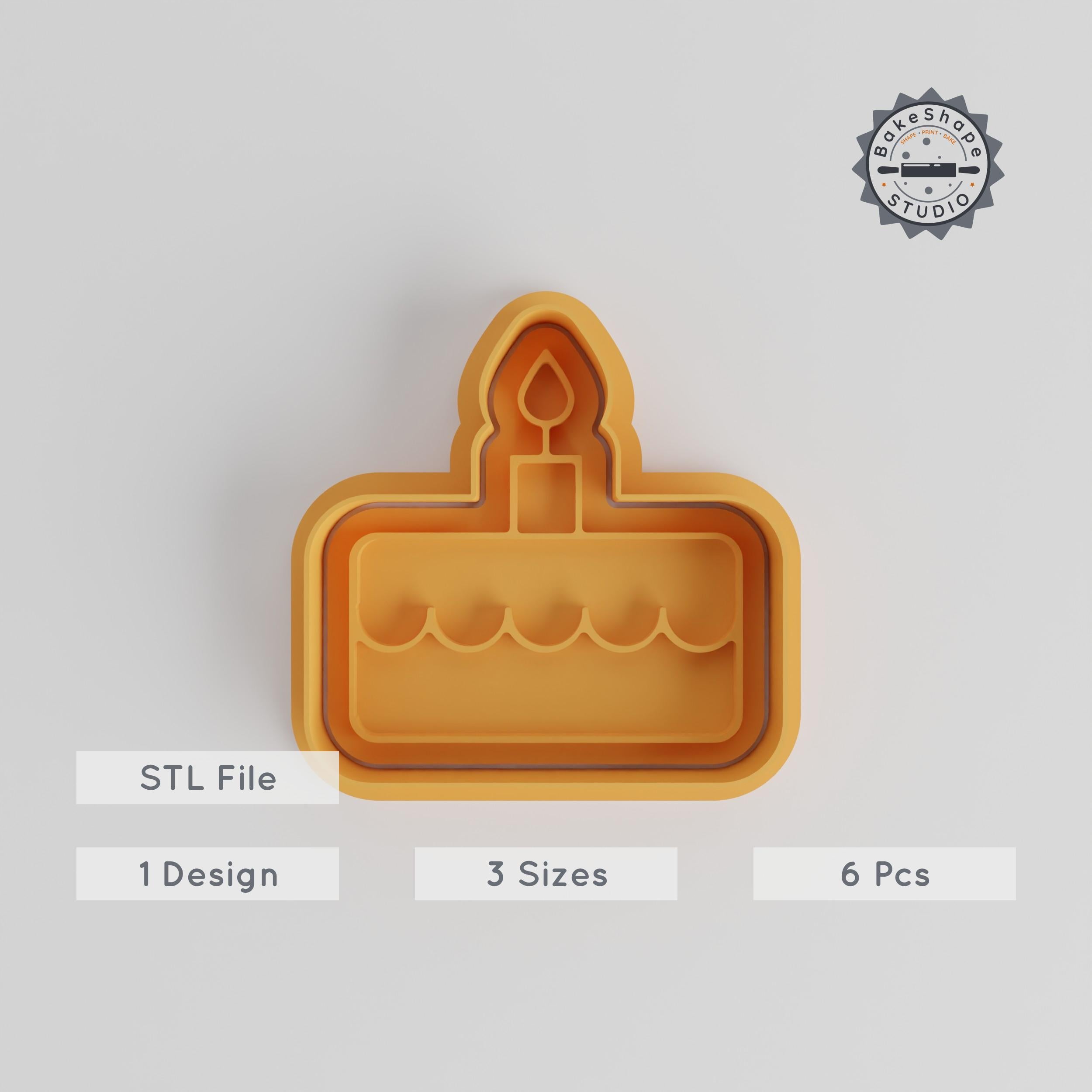 Birthday Cake Shape Cutter & Stamp Set, Perfect for Cookies & Fondant, Includes S/M/L Sizes, 6 Piece Bundle, Celebration & Party Design PRODUCT_4805 3d model