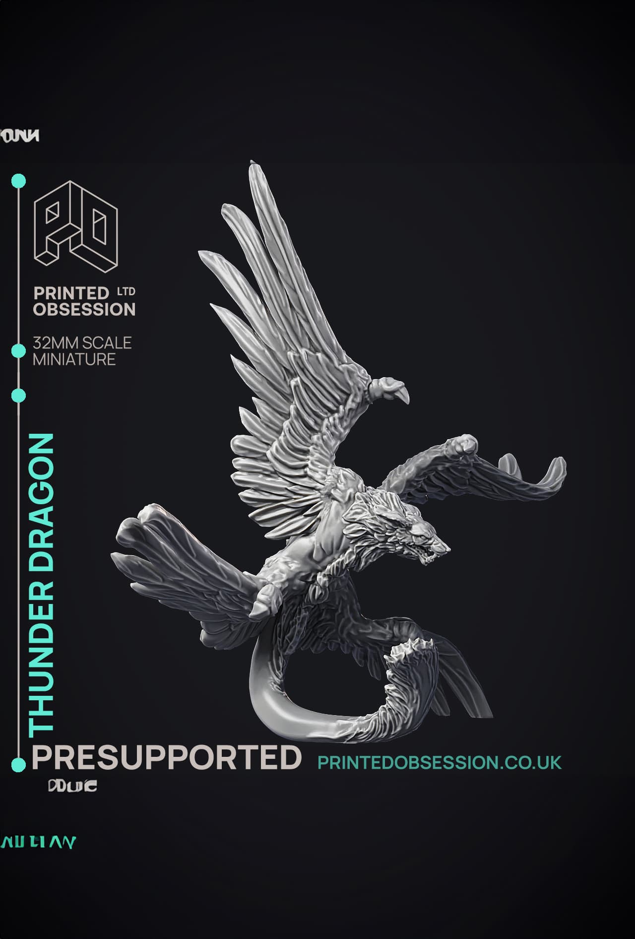Thunder Dragon - Large Creature - PRESUPPORTED - Heaven Hath No Fury - 32mm scale 3d model