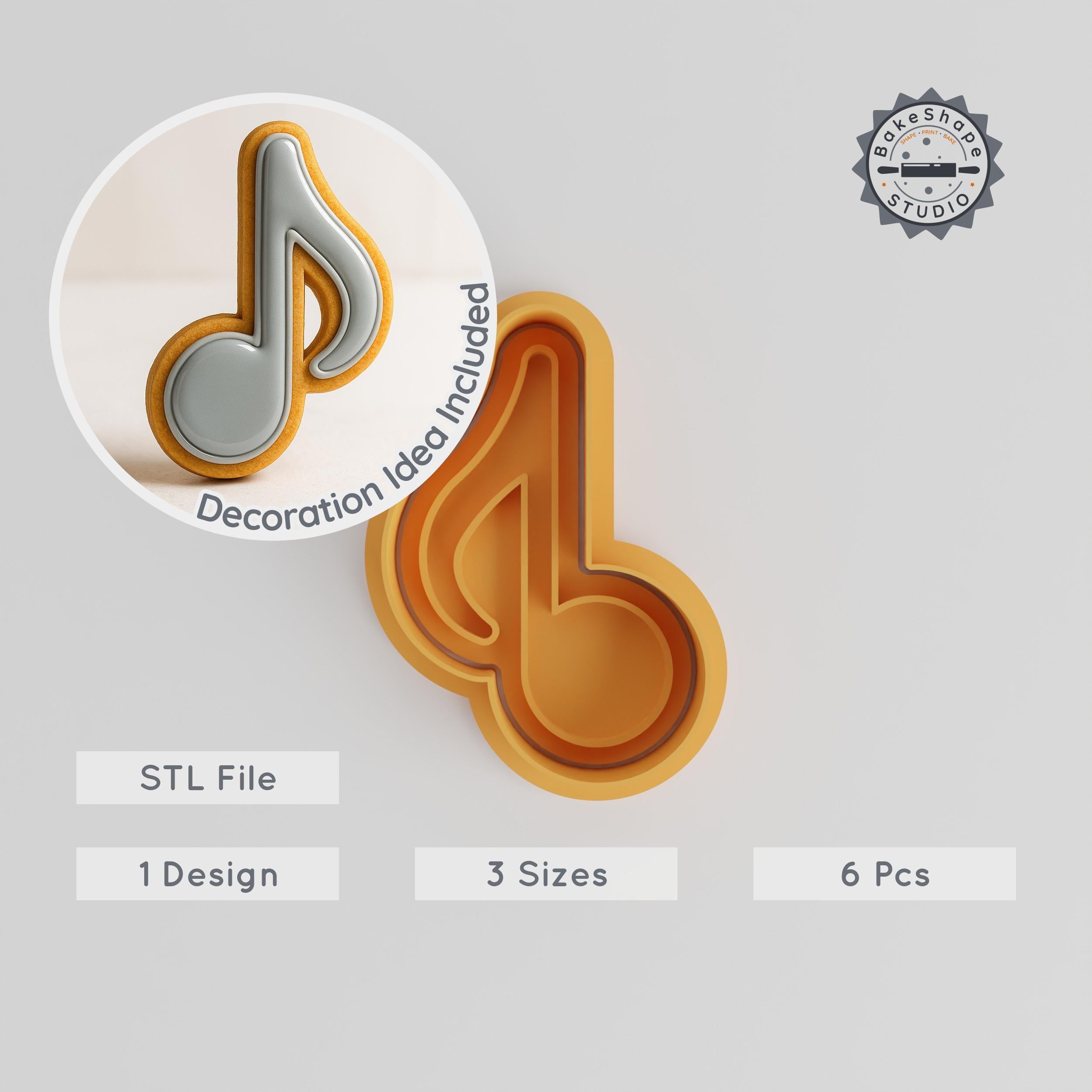 Music Note Cookie Cutter & Stamp Set, Musical Symbol Fondant Tool, S/M/L Sizes, 6-Piece Melody Baking Collection PRODUCT_1027 3d model