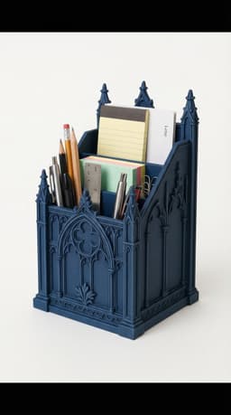 Gothic Cathedral Desk Organizer - 3D Printable Architecture Stationery Holder 3d model