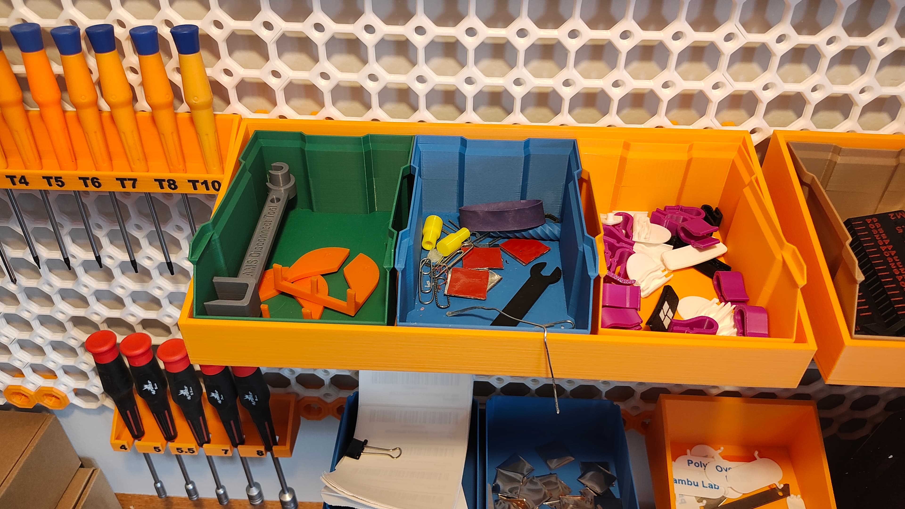 This has made multiboard SOOOO much more useful for me. Printing the bin with all the connection slots and then the shell for everything was overkill for me.
These trays are the basis for all the stuff I've added.
- A tray to hold existing bins
- A tray with a curved inside edge to make removing small parts easy
- A tray that I cut holes in for torx drivers
- A tray that I cut slots in for hex not drivers
No wasted space or material!
Thank you!!!!