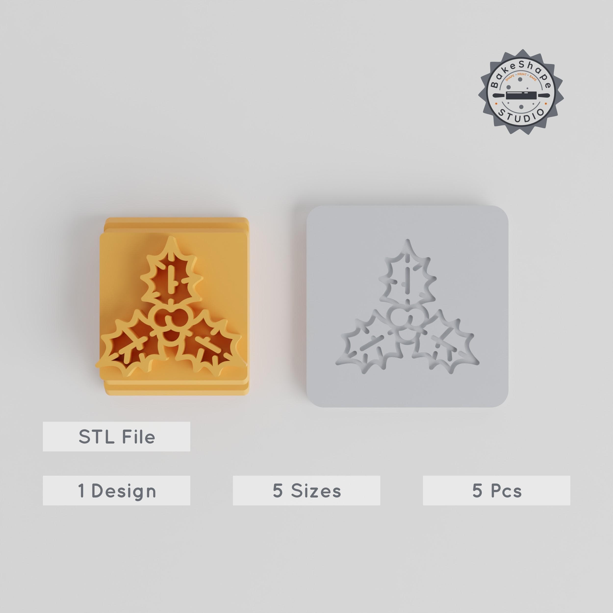 Holly Stamp Tile Set, Christmas Leaf & Holiday Berry Decoration, 5 Sizes (20-40mm) for Clay, Cookies & Fondant PRODUCT_3887 3d model