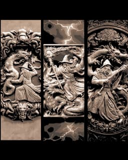 Continuation of the Carved historical depictions of Wizard vs Dragon - Set of Bookmarks 3d model