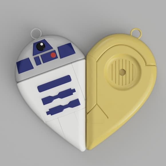 R2D2 and C3PO best friends necklace 3d model