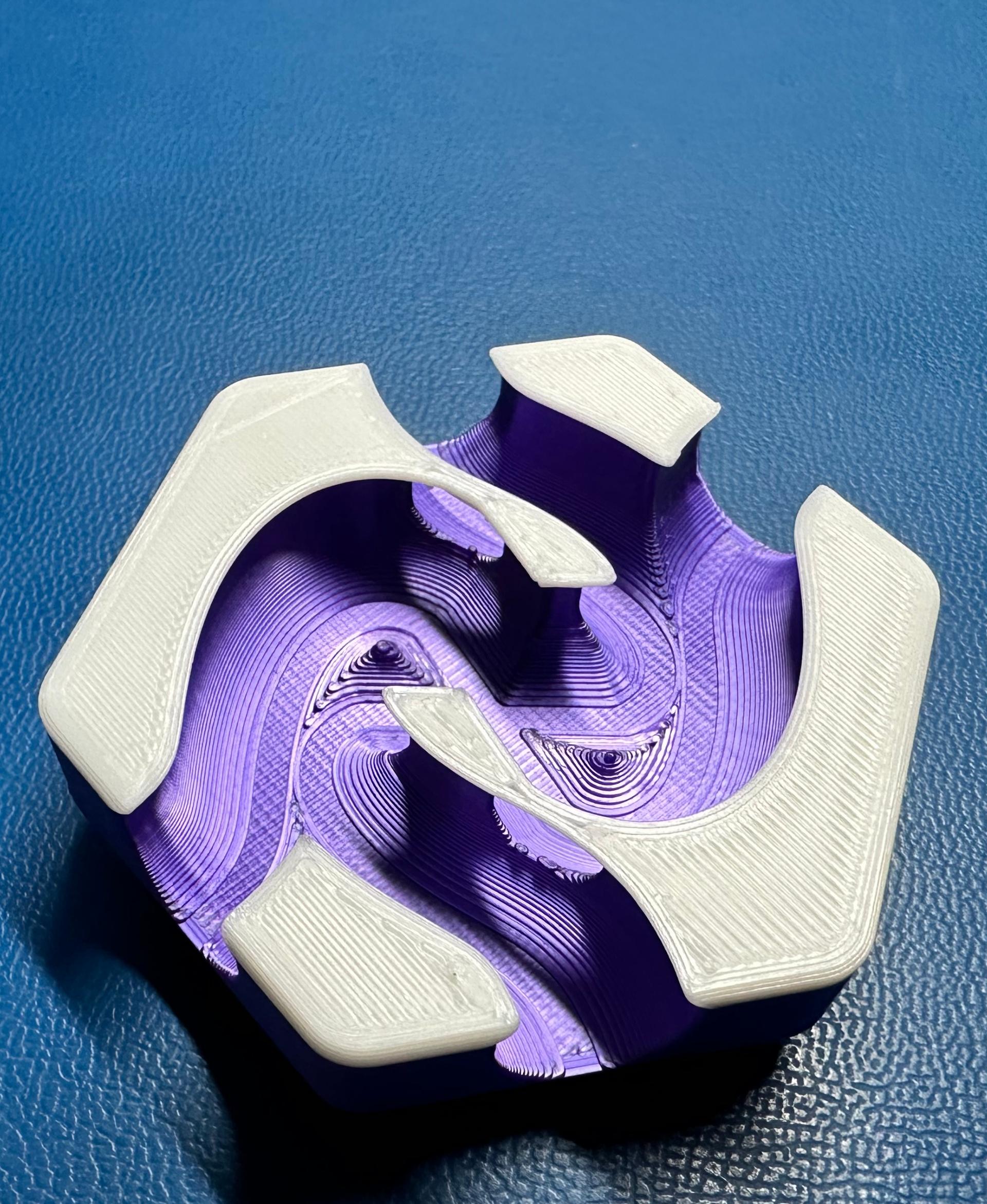 Hextraction - Spiral Tiral - Printed in Mika3d Silk PLA Purple and Elegoo PLA White - 3d model