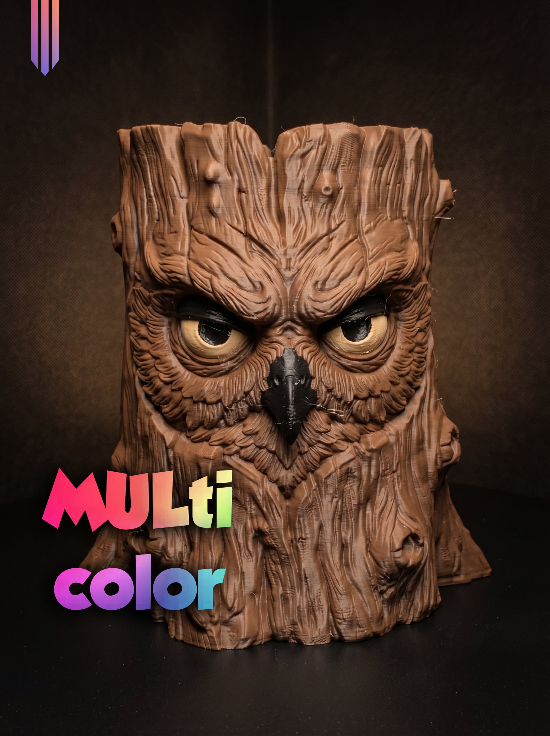 Owl Tree Stump Planter 3MF | Nature Decor Multi-Color | FDM 3d model