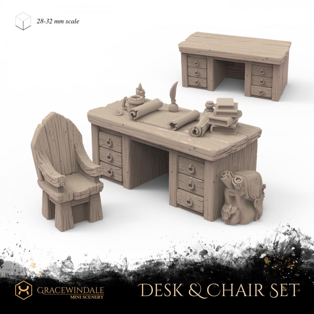 Desk and Chair Set 3d model