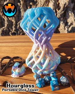 Twisted Hour Glass Dice Tower and Holder 3d model