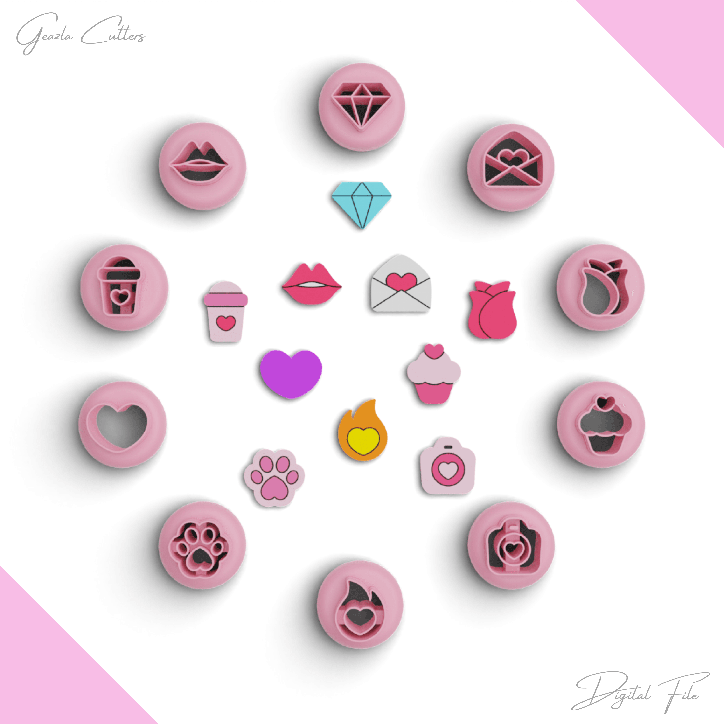 Valentine's Day Studs Polymer Clay Cutter Pack, Mini Valentine Set, 10 Models, 2 Size, No: 1331 3d model