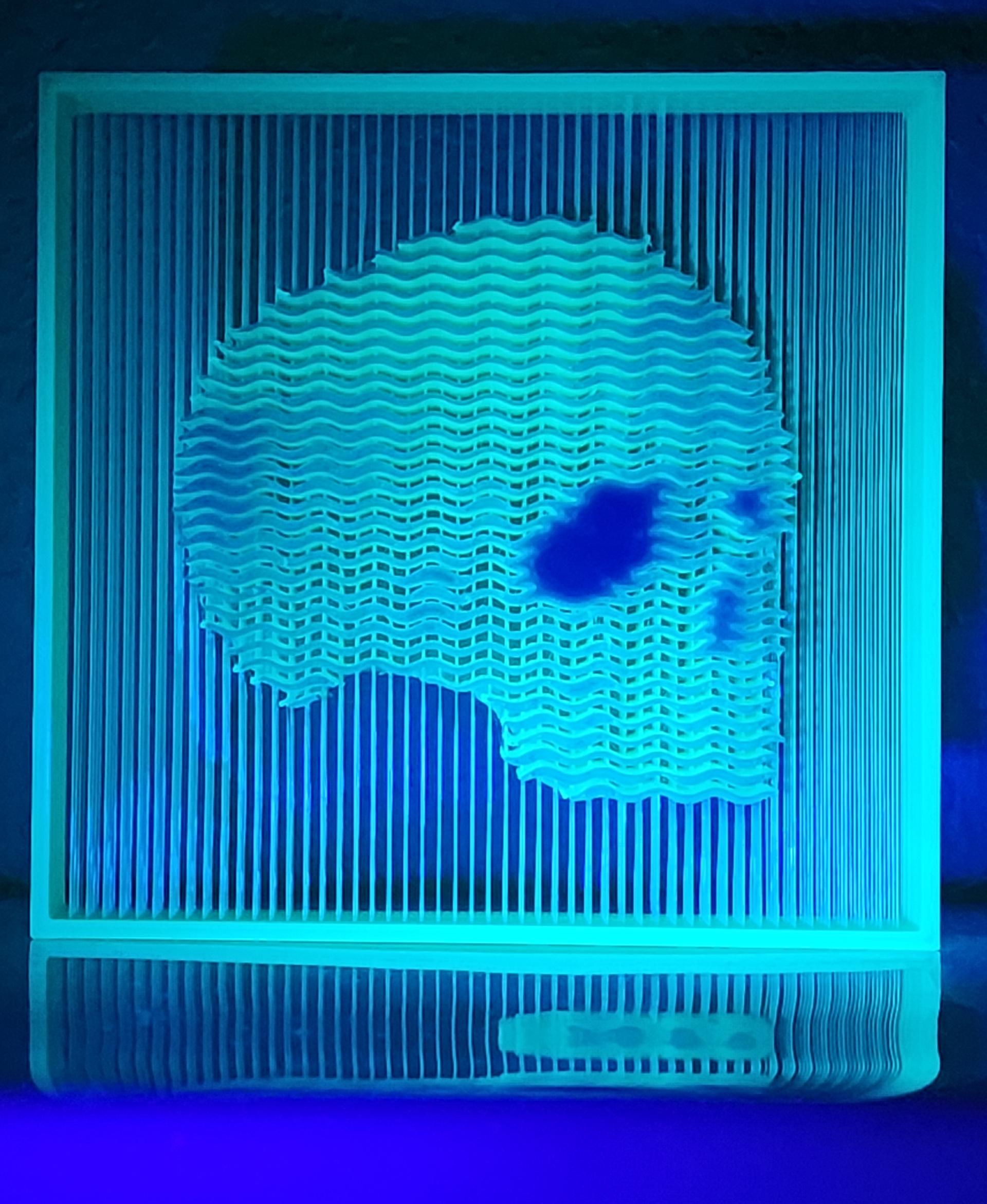 Fragmented Skull String Art - Florescent green under a black light! Blue top layer.  First attempt, came out great! Thanks :) - 3d model