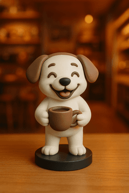 Cute Dog Drinking Coffee Miniature Figurine with Stand 3d model