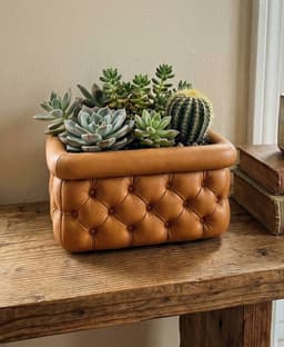 Tufted Leather Chesterfield Planter - Modern Succulent Pot & Home Decor Organizer 3d model
