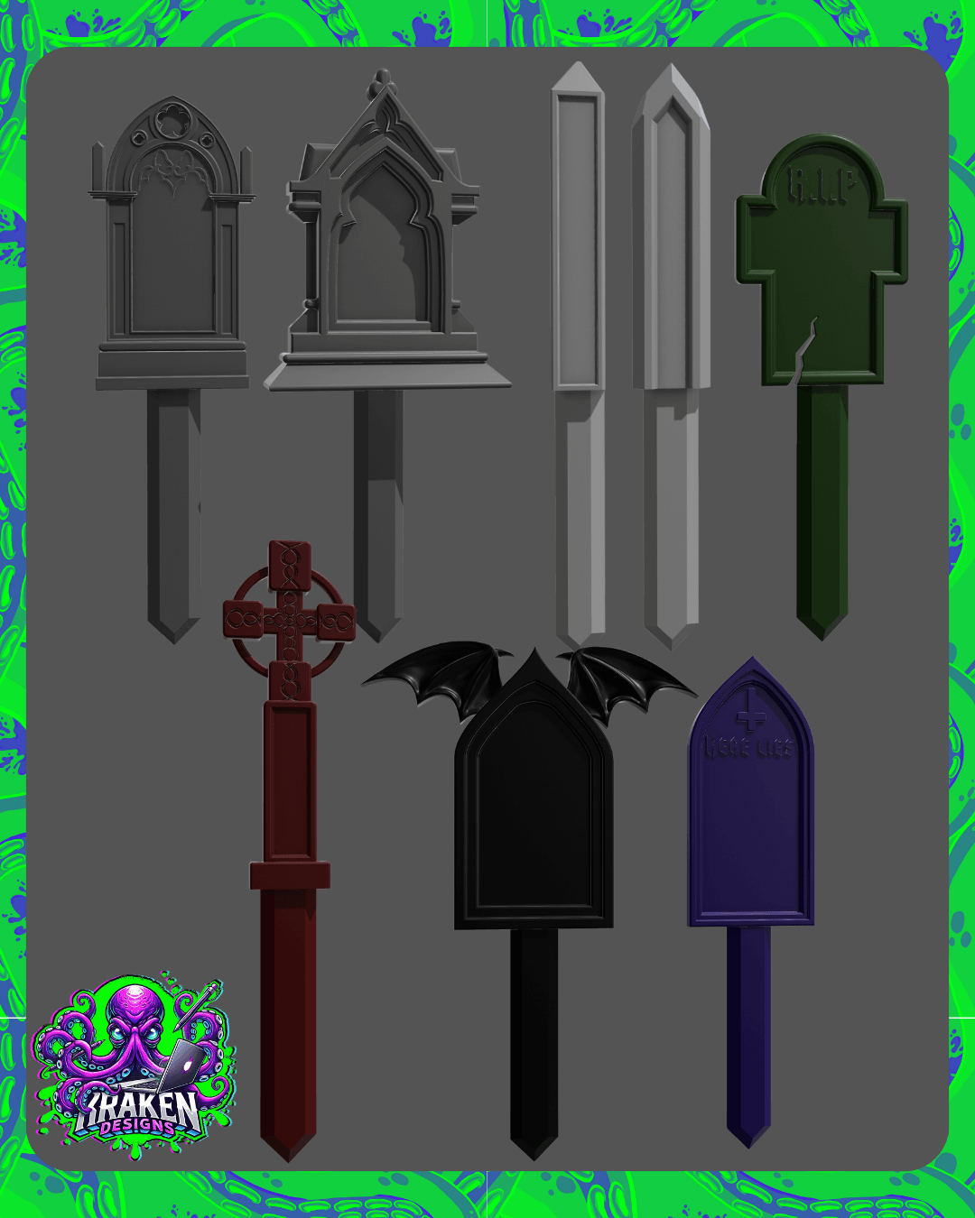 Customisable Plant Grave Markers 3d model