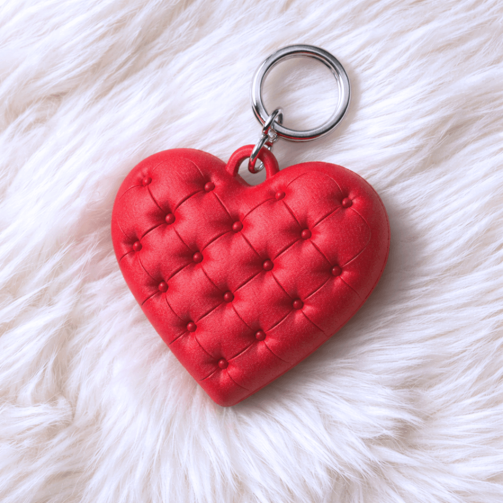 Puffy Heart Keychain - Keyring | Tufted Leather Style Heart Charm | Quilted Romantic Accessory 3d model