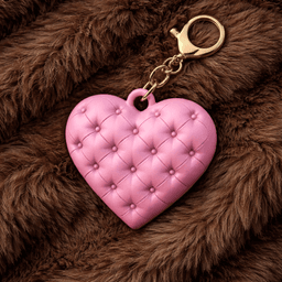Puffy Heart Keychain - Keyring | Tufted Leather Style Heart Charm | Quilted Romantic Accessory 3d model