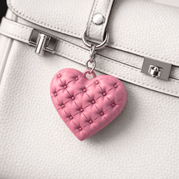 Puffy Heart Keychain - Keyring | Tufted Leather Style Heart Charm | Quilted Romantic Accessory 3d model