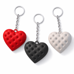 Puffy Heart Keychain - Keyring | Tufted Leather Style Heart Charm | Quilted Romantic Accessory 3d model